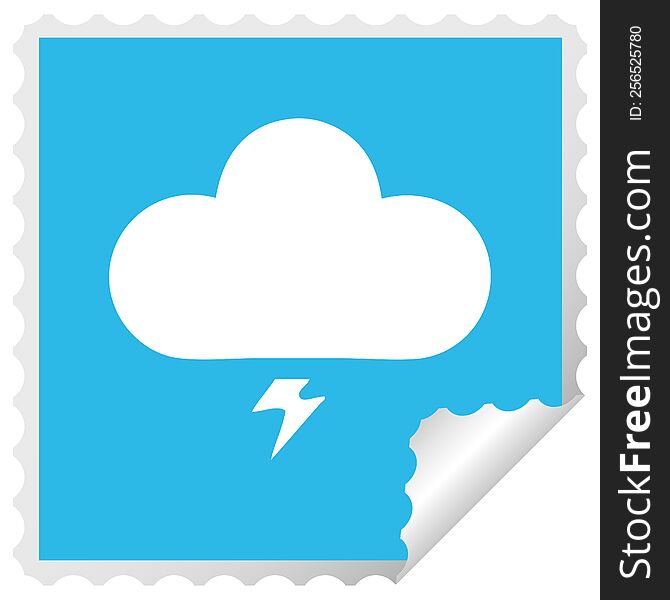 square peeling sticker cartoon of a thunder cloud