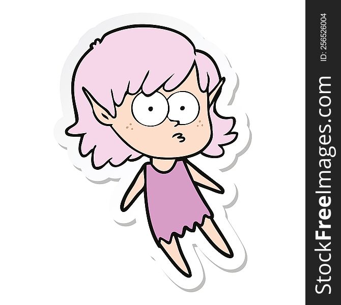 sticker of a cartoon elf girl floating