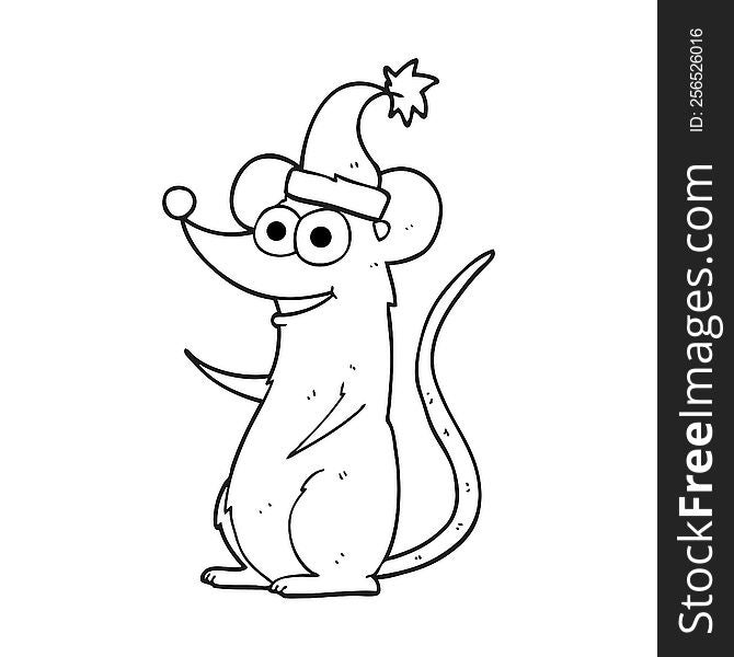 Black And White Cartoon Mouse Wearing Christmas Hat