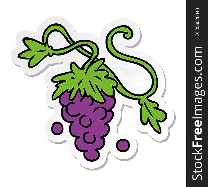 hand drawn sticker cartoon doodle of grapes on vine