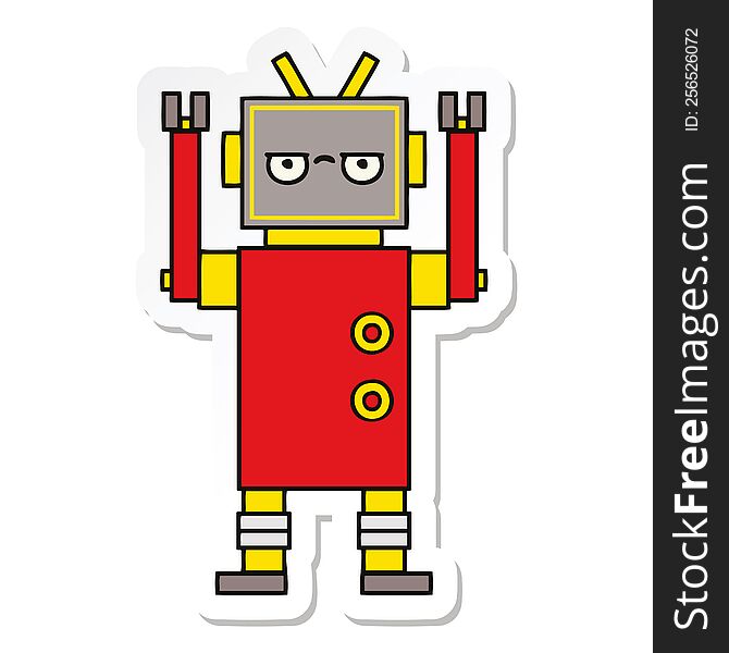 Sticker Of A Cute Cartoon Annoyed Robot