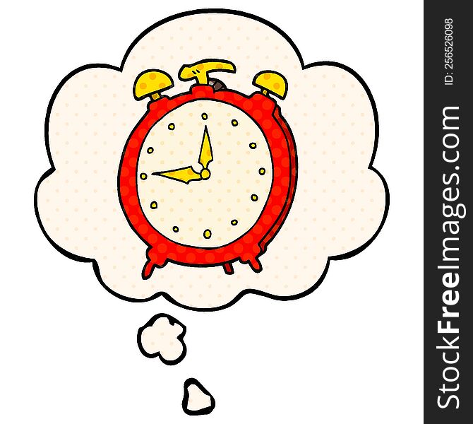 Cartoon Alarm Clock And Thought Bubble In Comic Book Style