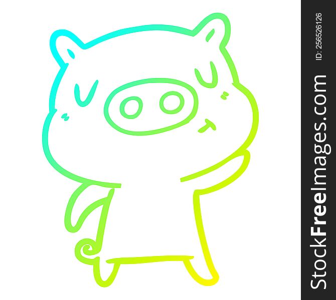 cold gradient line drawing of a cartoon content pig