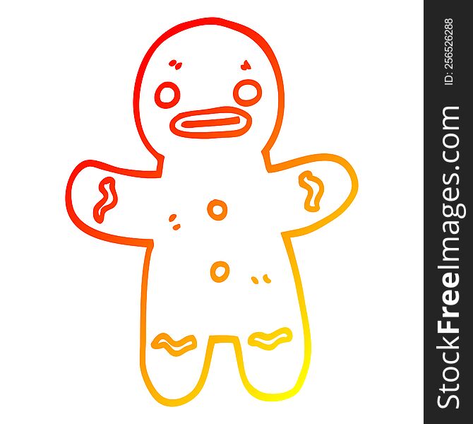 Warm Gradient Line Drawing Cartoon Gingerbread Man