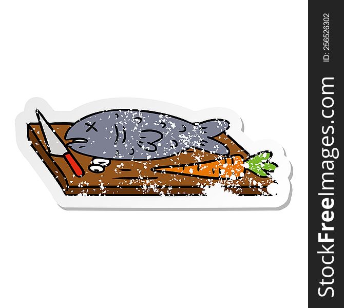 Distressed Sticker Cartoon Doodle Of A Food Chopping Board