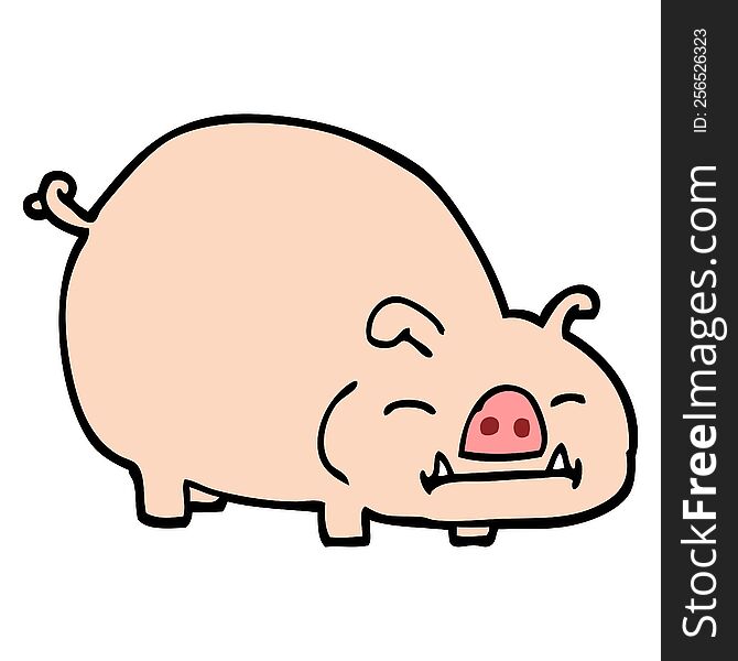 Hand Drawn Doodle Style Cartoon Pig