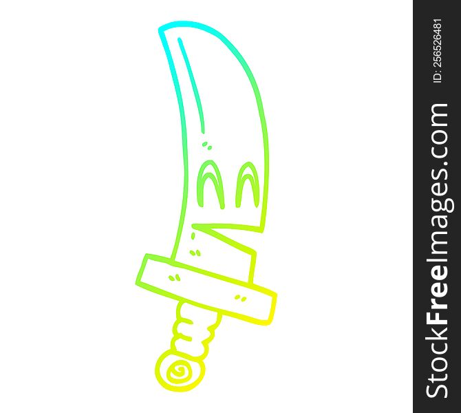 cold gradient line drawing of a cartoon happy magical sword