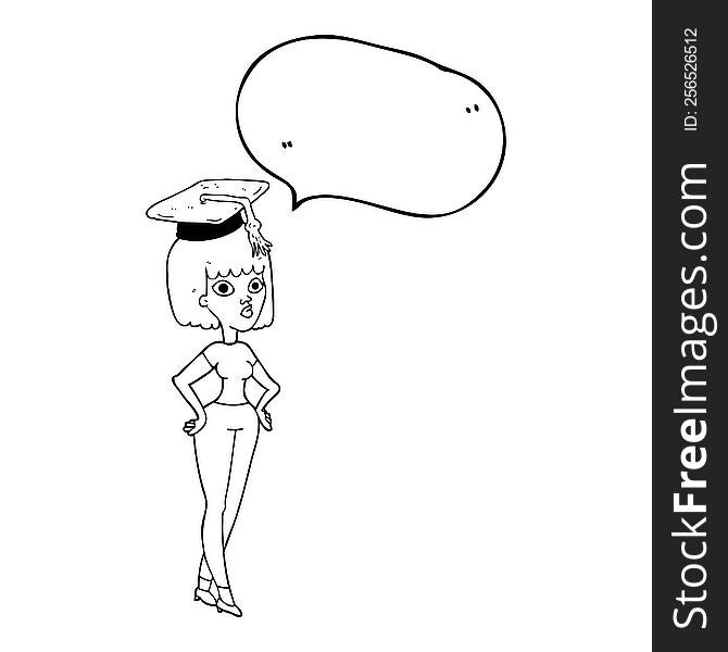 Speech Bubble Cartoon Woman With Graduation Cap