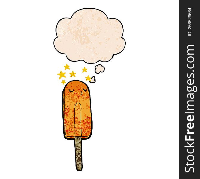 cartoon ice lolly with thought bubble in grunge texture style. cartoon ice lolly with thought bubble in grunge texture style