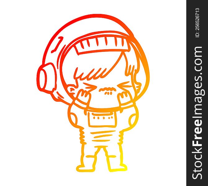 warm gradient line drawing of a cartoon space girl making mistake