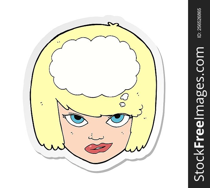 sticker of a cartoon woman thinking