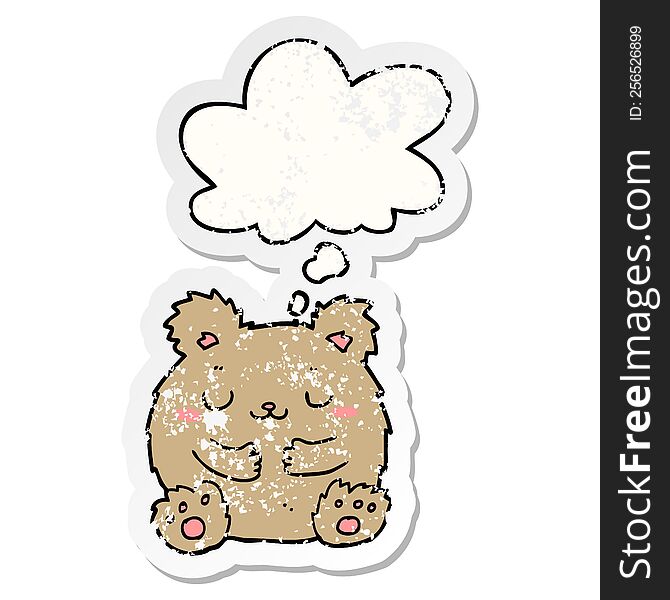 Cute Cartoon Bear And Thought Bubble As A Distressed Worn Sticker