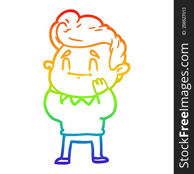 Rainbow Gradient Line Drawing Happy Surprised Cartoon Man
