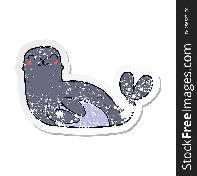 distressed sticker of a cartoon seal