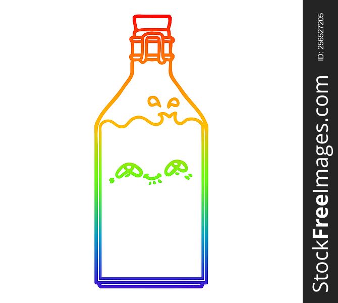 Rainbow Gradient Line Drawing Cartoon Old Milk Bottle