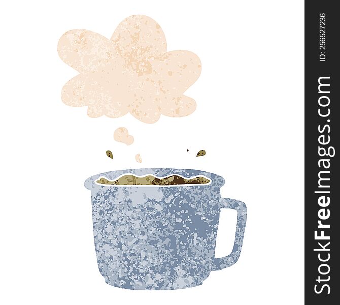 Cartoon Coffee Cup And Thought Bubble In Retro Textured Style