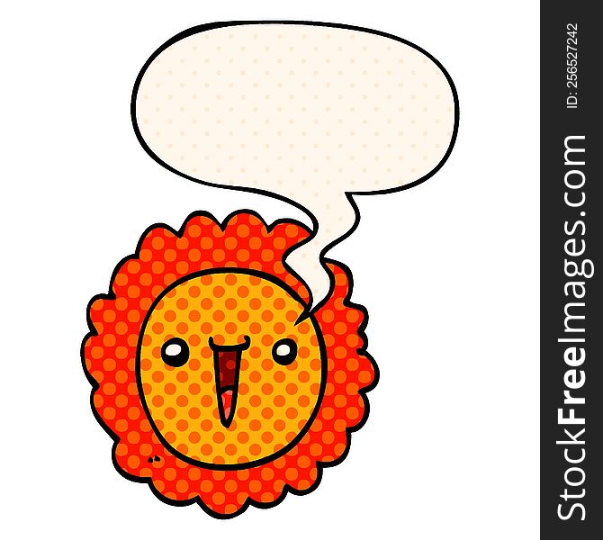 Cartoon Sunflower And Speech Bubble In Comic Book Style