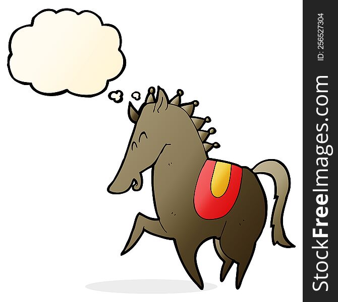 cartoon prancing horse with thought bubble
