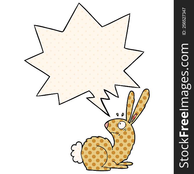 Cartoon Startled Bunny Rabbit And Speech Bubble In Comic Book Style