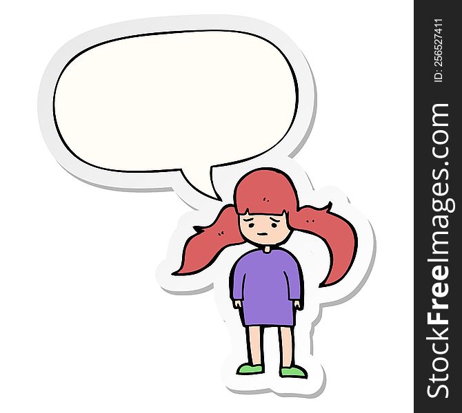 cartoon girl with long hair with speech bubble sticker. cartoon girl with long hair with speech bubble sticker
