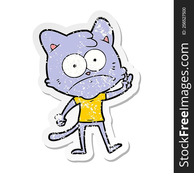 distressed sticker of a cartoon nervous cat