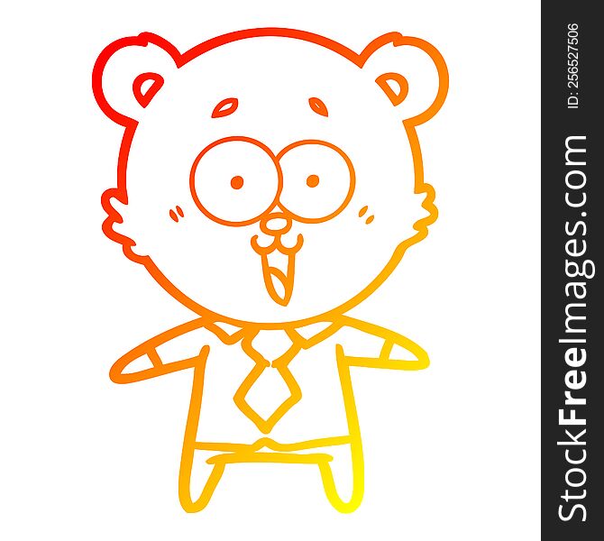 warm gradient line drawing of a laughing teddy  bear cartoon in shirt and tie