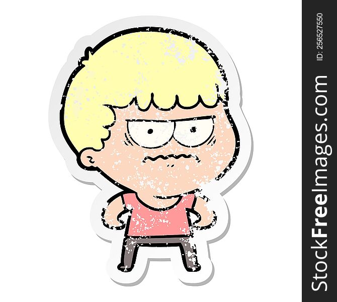 Distressed Sticker Of A Cartoon Annoyed Man