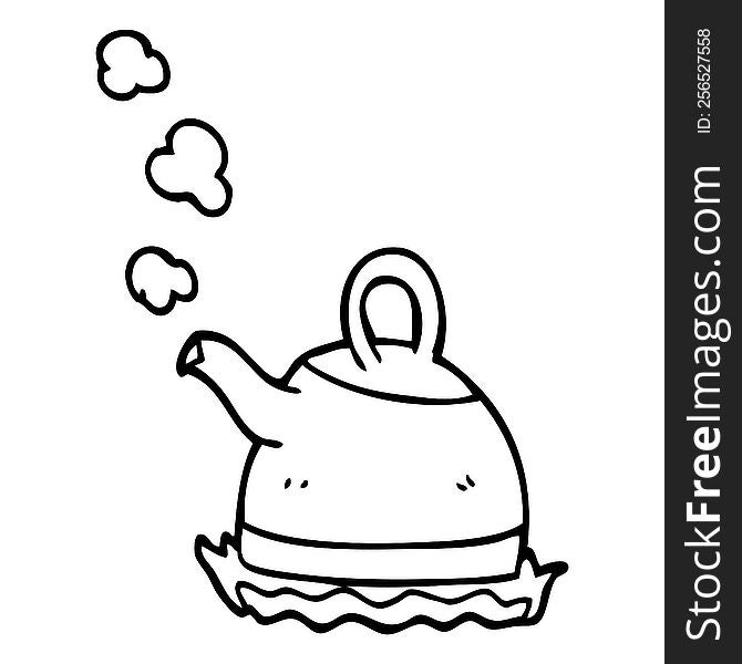 Line Drawing Cartoon Kettle On Stove