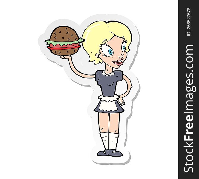 sticker of a cartoon waitress with burger
