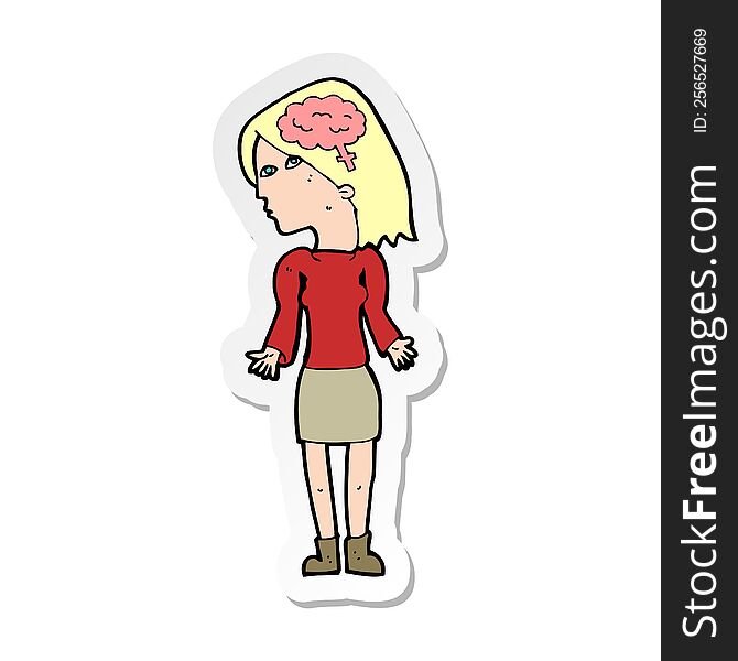 Sticker Of A Cartoon Clever Woman Shrugging Shoulders