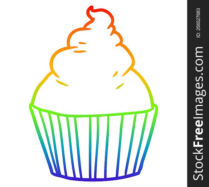 rainbow gradient line drawing of a cartoon cup cake