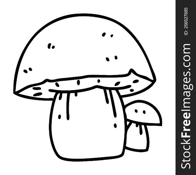 line doodle of a wild mushroom that may or may not be poisonous