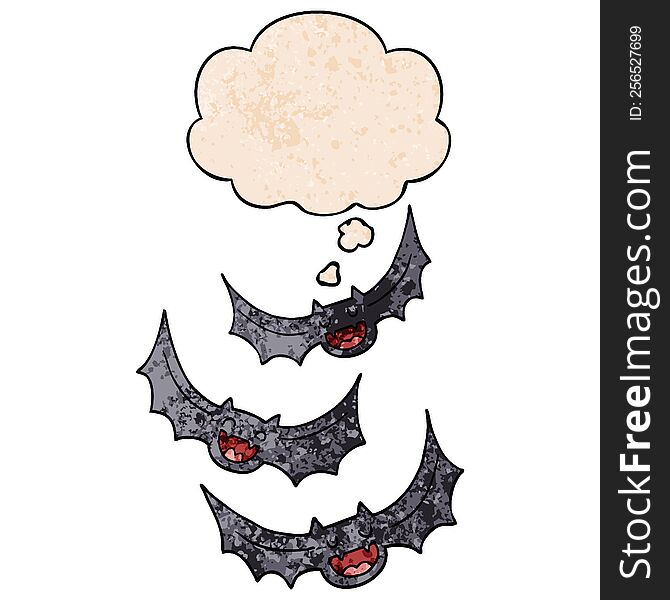 Cartoon Vampire Bats And Thought Bubble In Grunge Texture Pattern Style
