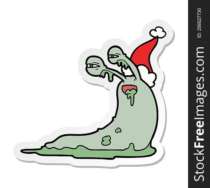 Gross Sticker Cartoon Of A Slug Wearing Santa Hat