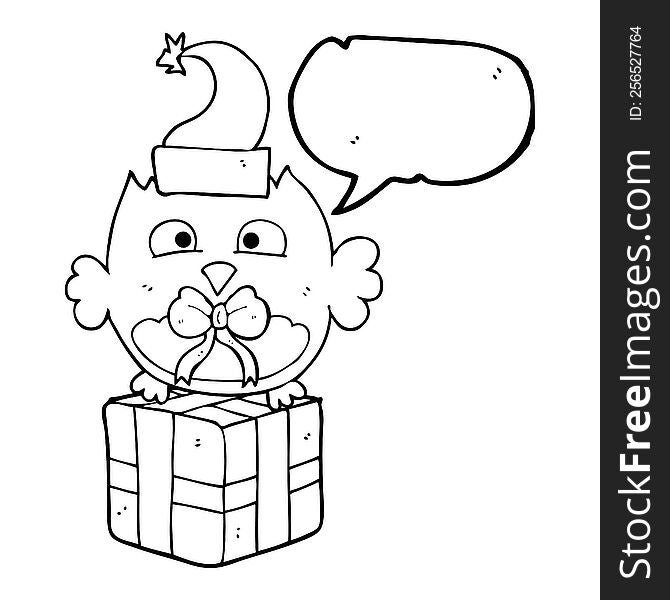 freehand drawn speech bubble cartoon christmas owl