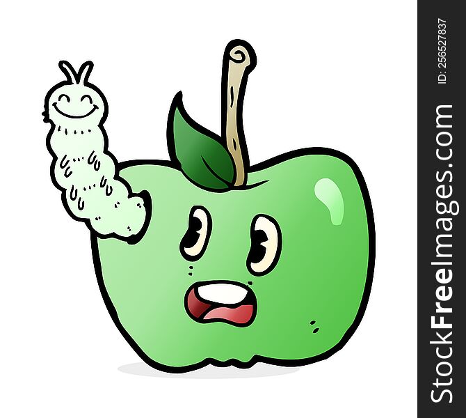 cartoon apple with bug