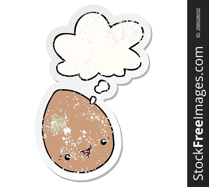 Cartoon Egg And Thought Bubble As A Distressed Worn Sticker