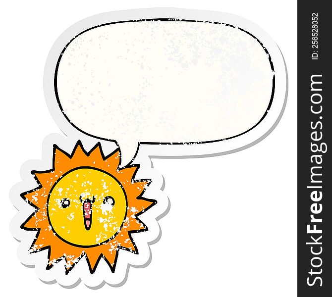 Cartoon Sun And Speech Bubble Distressed Sticker