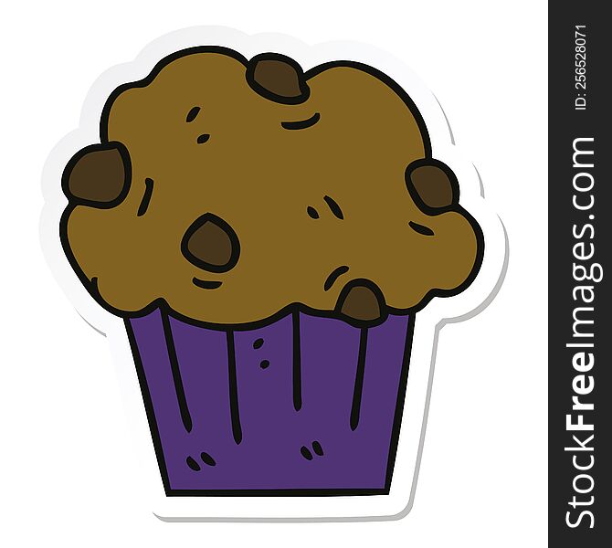 sticker of a quirky hand drawn cartoon chocolate muffin cake