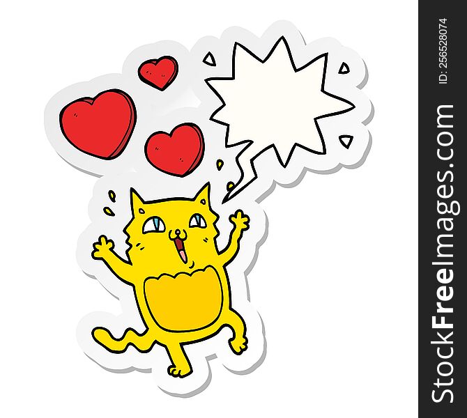 cartoon cat crazy in love with speech bubble sticker