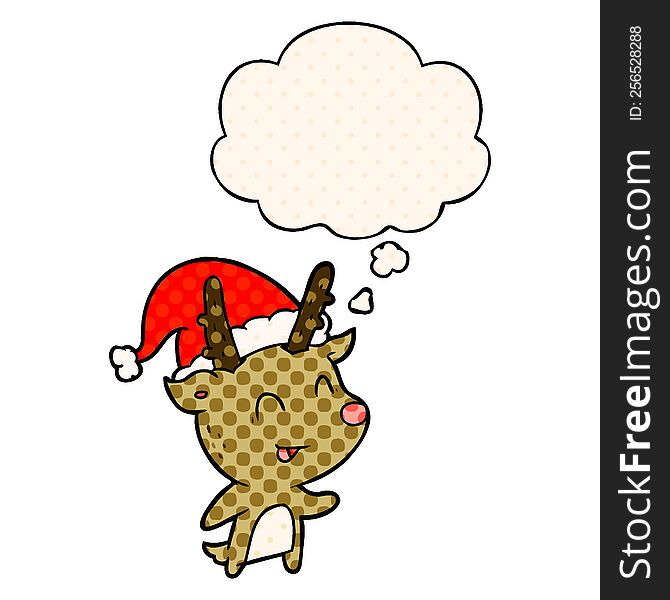 Cartoon Christmas Reindeer And Thought Bubble In Comic Book Style