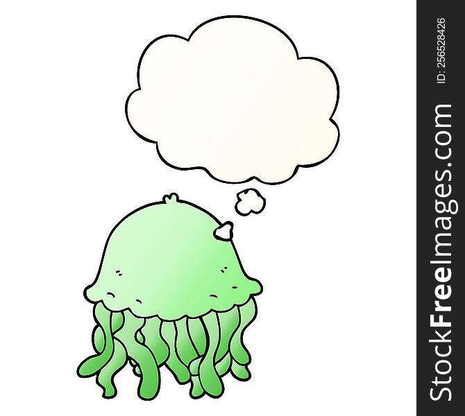 Cartoon Jellyfish And Thought Bubble In Smooth Gradient Style