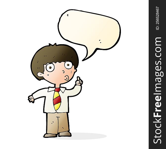 Cartoon School Boy With Question With Speech Bubble