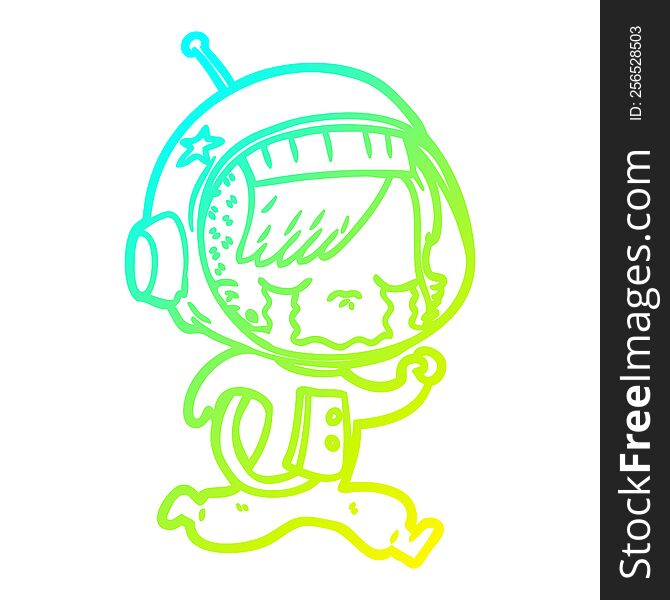 Cold Gradient Line Drawing Cartoon Crying Astronaut Girl Running