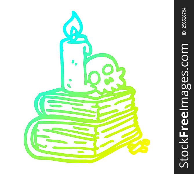 cold gradient line drawing of a cartoon spooky old spell books