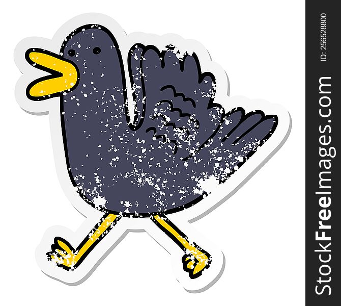 distressed sticker of a cartoon duck running