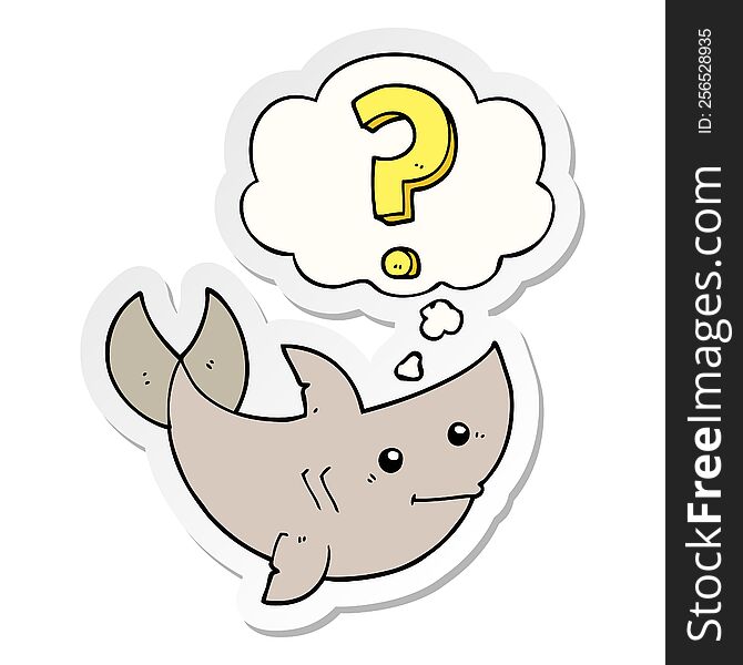 cartoon shark asking question with thought bubble as a printed sticker