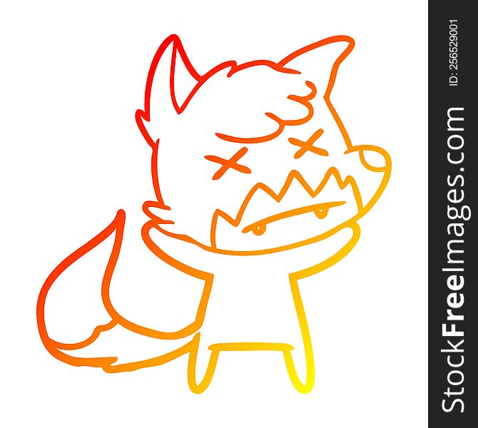 warm gradient line drawing of a cartoon cross eyed fox
