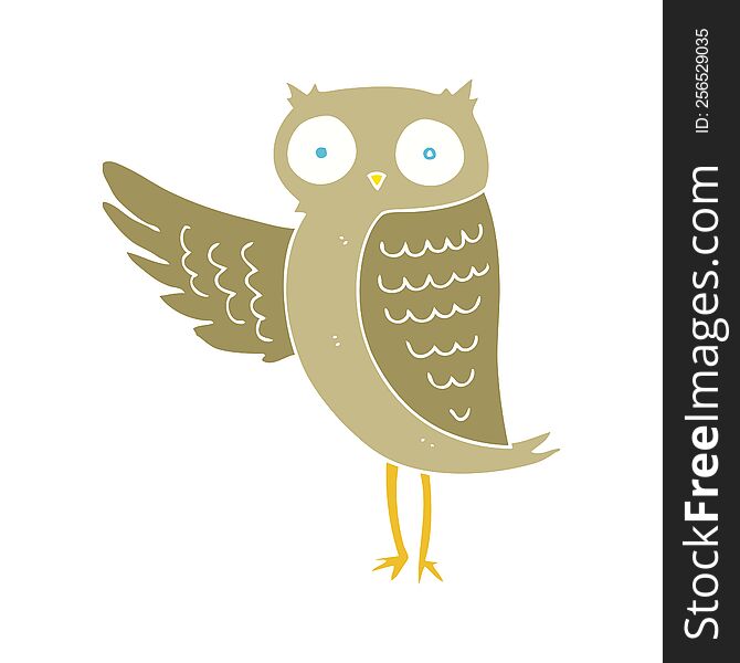 Flat Color Illustration Of A Cartoon Owl