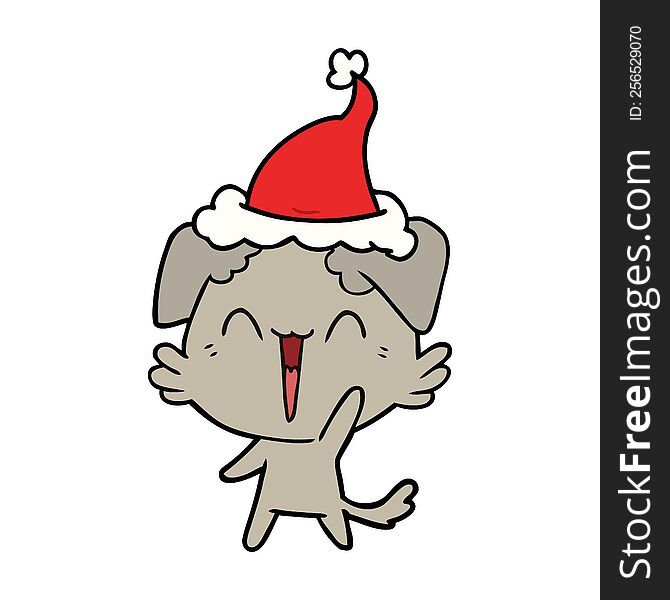 Happy Little Dog Line Drawing Of A Wearing Santa Hat